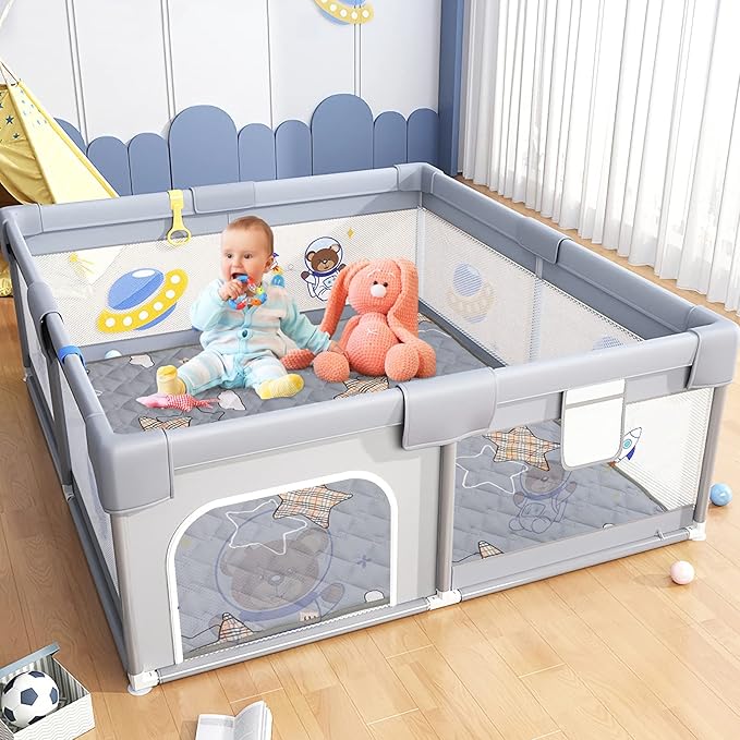 Baby Play Mats for Floor, Thick 50x50 Inch Crawling Mat for Playpen,Foam Playmats for Babies and Toddlers Infants, Foldable and Machine Washable(Grey)-CubbioJoy