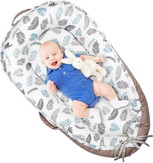 Baby Lounger Cover Only for Newborns, 100% Cotton Soft Portable Baby Nest Lounger Cover, Breathable Infant Lounger Replacement Cover, Lounger Pillow Cover Fit for Snuggle Me, Cover Only(Leaf Pattern)-CubbioJoy