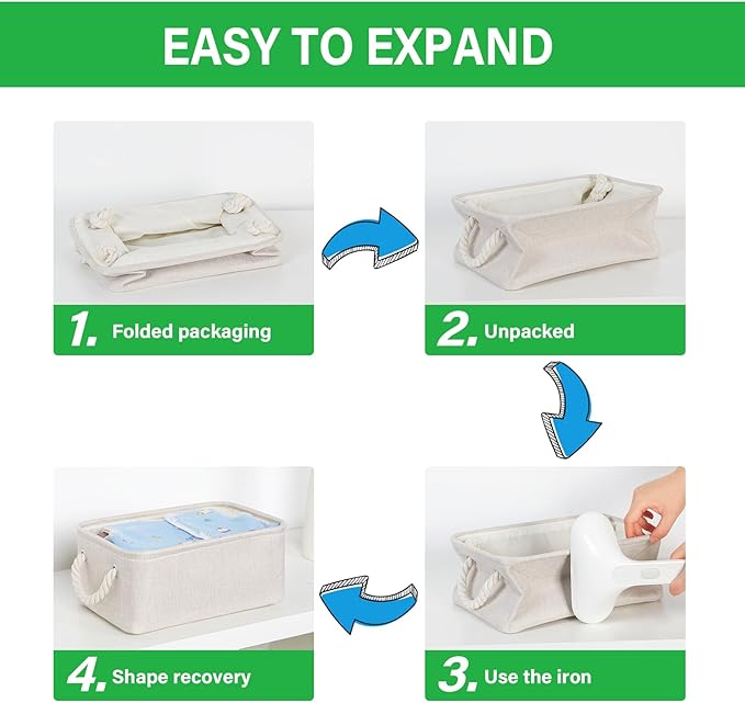 Bidtakay Small Storage Bins for Shelves 3 Pack Fabric Storage Baskets for Organizing 12x8x5 Inch Closet Storage Bins Linen Collapsible Organizer for Closet-Light Biege-CubbioJoy