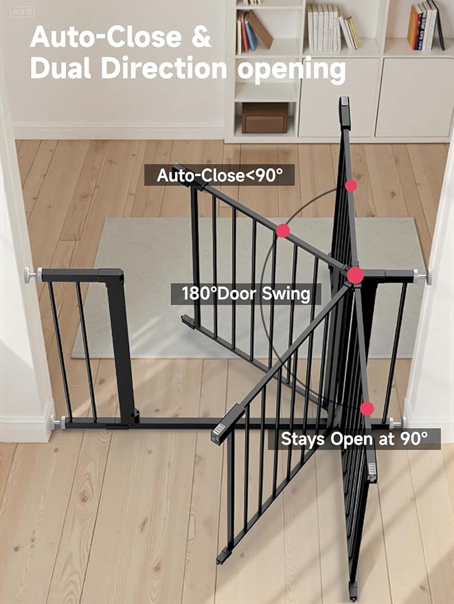 29.5-40.5" Baby Gate for Stairs, Dog Gate for Doorways, Walk Thru Auto Close Metal Baby Safety Gate for The House, Stairs and Doorways, Child Gate Pressure Mounted, Pet Gate for Dog Indoor - Black-CubbioJoy