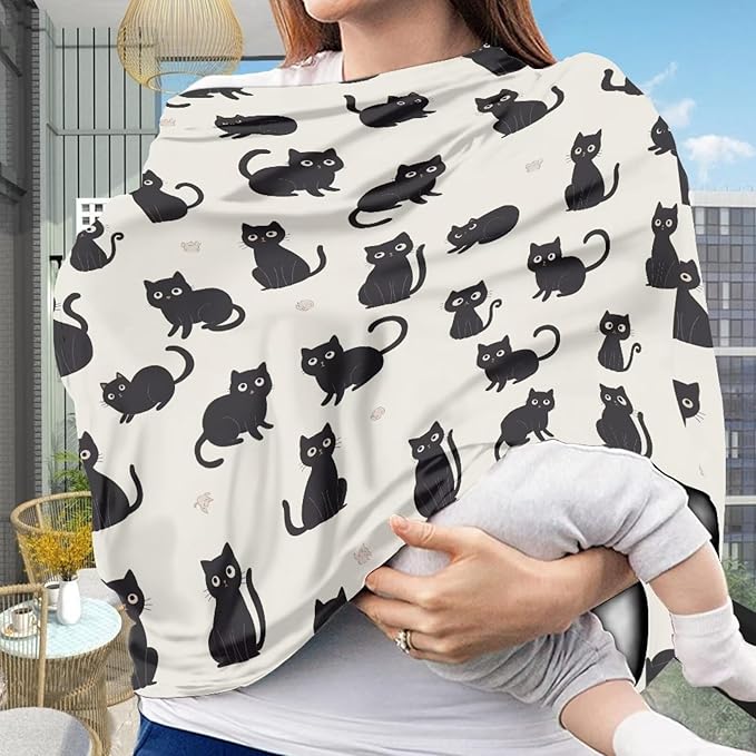 Binienty Cozy Car Seat Covers for Baby Boys Girls,Cartoon Cat Stretchy Infants Carseat Canopies Breathable Soft Infants Stroller Cover Baby Shower Gifts-CubbioJoy