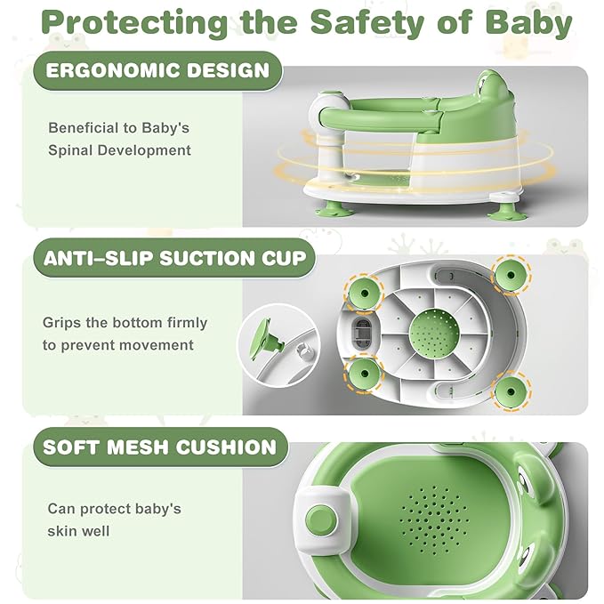 Baby Bath Seat for Babies 6 Months & up Non-Slip Toddler Bath Seats for Sitting Up Infant Bathtub Chair with Suction Cups and Soft Cushion for Baby Shower Tub Seat-CubbioJoy