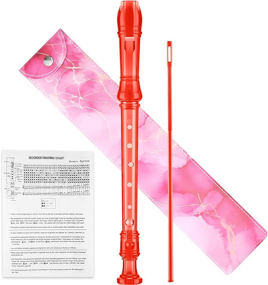 Descant Soprano Music Recorder Instrument For Kids Flute Kids Recorder With Cleaning Rod + Case Bag (Crystal red)-CubbioJoy