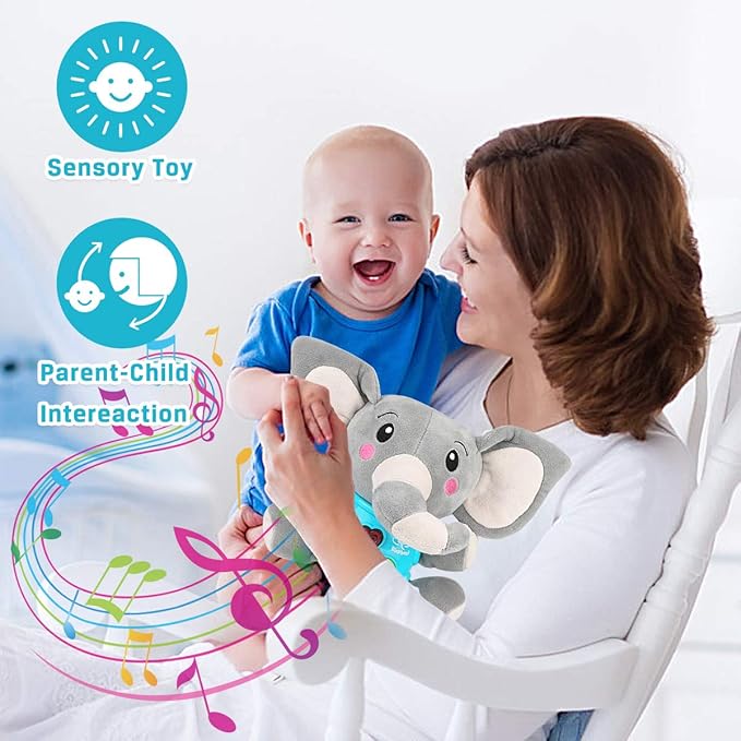 Aitbay Plush Elephant Music Baby Toys 0 to 6 Months, Cute Stuffed Animal Light Up Baby Toys Newborn Baby Musical Toys for Infant Babies Boys & Girls Toddlers 6 to 12 Months-CubbioJoy