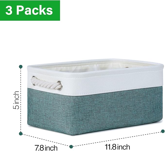 Bidtakay Small Storage Baskets for Shelves 3 Pack Fabric Storage Bins for Organizing Linen Collapsible Organizer for Closet-Deep Green-CubbioJoy