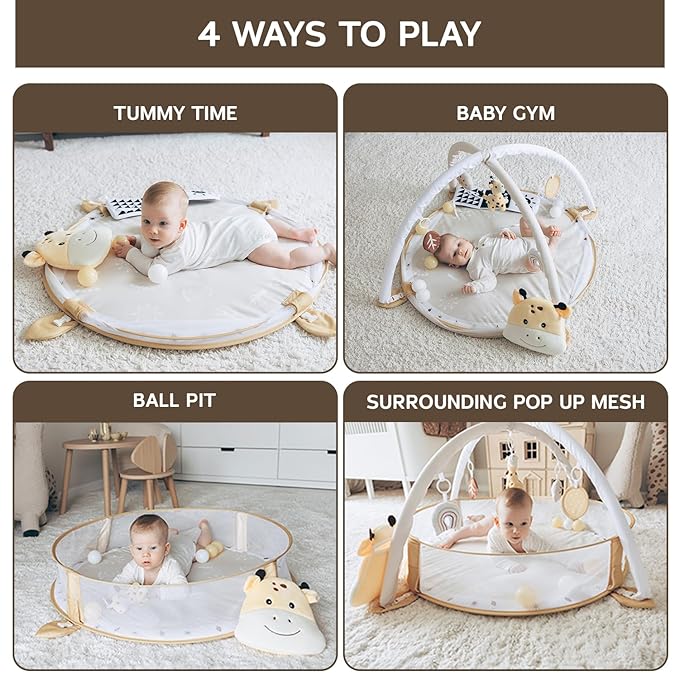 6-in-1 XL Play Mat & Play Gym, Baby Gym, Baby Activity Gym, Sensory Exploration and Motor Skill Development Toys (Sand)-CubbioJoy