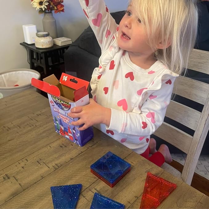 CreateOn Crayola Red, White & Blue Magnetic Tiles 14pc, Building Set for Kids, Magnetic Toy, Travel Toys, Classroom Sensory Toy Blocks, STEM & Montessori Tools for Boys & Girls Ages 3+, 14-Piece Set-CubbioJoy