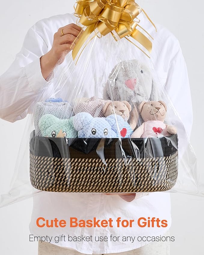 KALLAX Small Woven Basket, 13.5 x 9.5 x 5 Inches, Storage Basket for Organizing, Cute Small Rope Shelf Closet Cube Storage Bins Baskets for Shelves, Dog Toy Gift Baskets Empty, 3 Pack Black & Brown-CubbioJoy