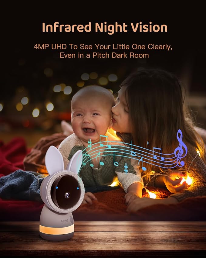 ARENTI Upgraded Baby Monitor with 2 Cameras, 4MP 2.4G&5G WiFi Baby Camera Monitor, Infrared Night Vision, Night Light, 2-Way Audio, Cry&Motion Detection, Temp&Humidity Sensor, App Control-CubbioJoy