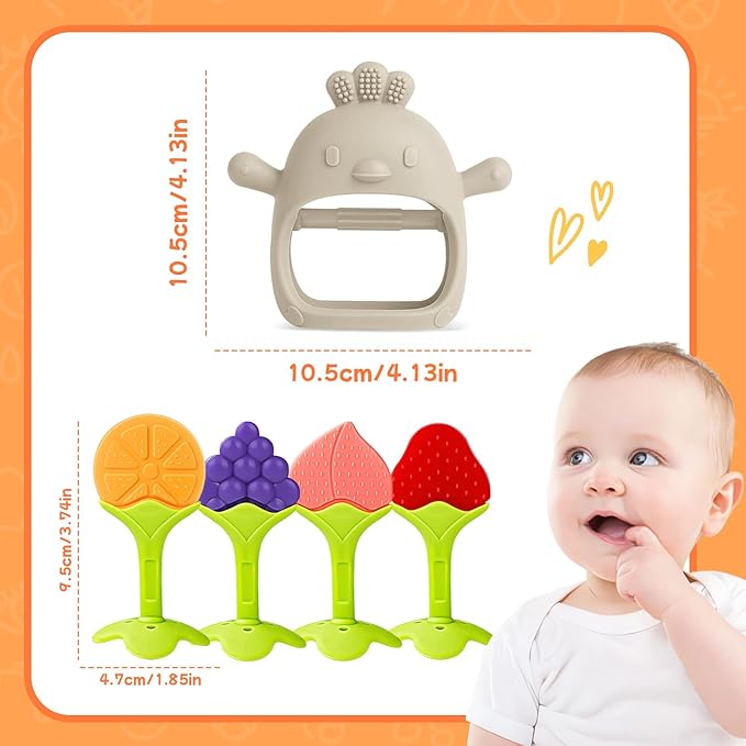 5 Packs Baby Teething Toys for Babies Over 3 Months, Food Grade Silicone Teething Mitten, Anti Dropping Wrist Hand Teethers Baby Chew Toys for Sucking Needs, BPA Free (Caramel)-CubbioJoy