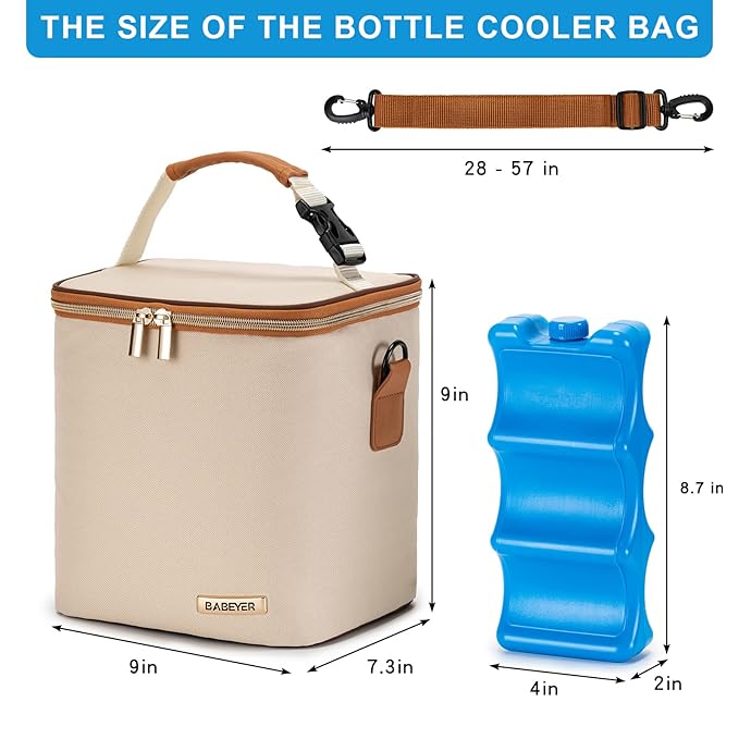 Breastmilk Cooler Bag with Ice Pack Fits 6 Baby Bottles Up to 9 Ounce, Baby Bottle Bag with Shoulder Strap for Nursing Mom Daycare, Cream-CubbioJoy