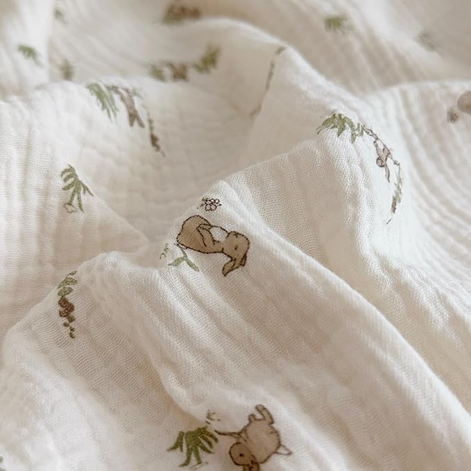 BuLuTu Muslin Toddler Pillowcase for Crib Cot Cradle, Soft Thin Kids Pillow Cover for Girls Boys, Children Pillow Cover for Sleeping with Cute Rabbit Print,14"x20", Envelope Closure-CubbioJoy