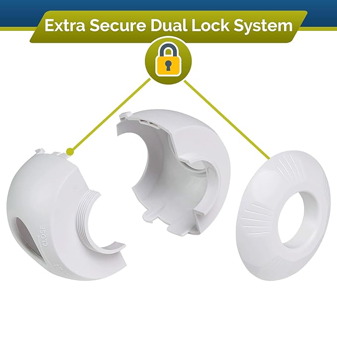 Child Safety Door Knob Cover (4 Pack) Hard-to-Remove Dual-Lock Door Handle Covers for Kids - Reusable Baby Proof Door Knob Locks - Installs Easily, No Tools Needed (White)-CubbioJoy