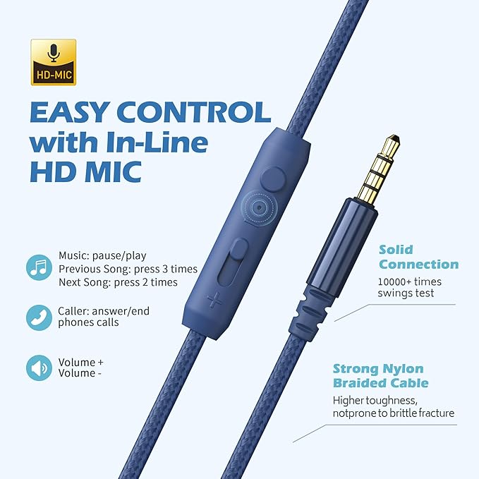 AILIHEN C8 Headphones Wired, On-Ear Headphones with Microphone and Volume Control, Corded 3.5mm Headset for Boys Girl School Smartphones Chromebook Laptop Computer Tablets Airplane Travel (Indigo)-CubbioJoy