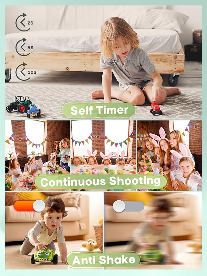 2025 Digital Camera - 1080P Vlog Camera, 44MP Compact, 16X Zoom, Anti-Shake, Green Gift for Kids-CubbioJoy