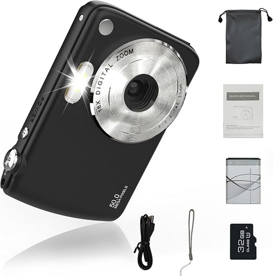Digital Camera, Kids Cameras for 50MP FHD 1080P, Digital Point and Shoot Camera with 16X Zoom Anti Shake, Compact Small Cameras Gift for Boys Girls Kids, Black-CubbioJoy