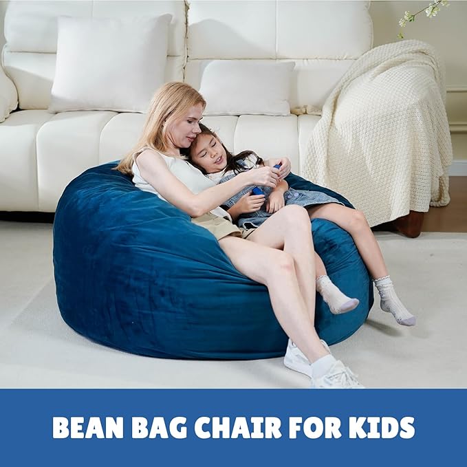 Bmag Giant Bean Bag Chair for Adults, 6FT Bean Bag Chair Convertible Bean Bag Pad, Lazy Sofa Chairs with Memory Foam Filler, Removable Washable Cover for Living Room Bedroom Office - Blue-CubbioJoy