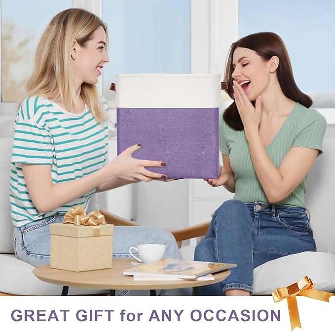 13x13 Cube Storage Bins, Collapsible Fabric Storage Box, 4 Pack Closet Baskets with Handles for Organizing, Shelf, Toys, Clothes, Home, Office, Nursery (Purple&White)-CubbioJoy