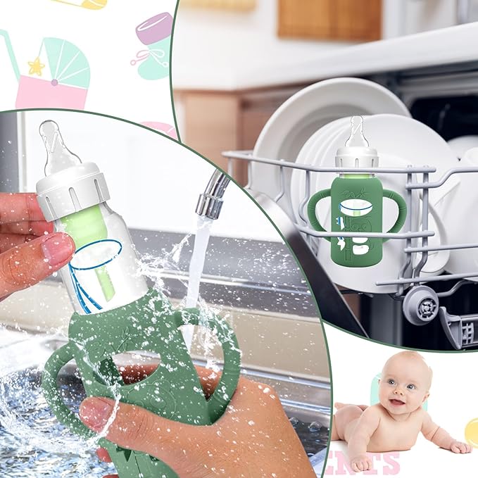 BUSOHA 3 Pack Silicone Sleeves for Dr. Brown's Glass Baby Bottles - Drop Protection Baby Bottle Sleeves Compatible with Dr. Brown's Newborn Glass Bottles with Silicone Handles,4 oz-CubbioJoy