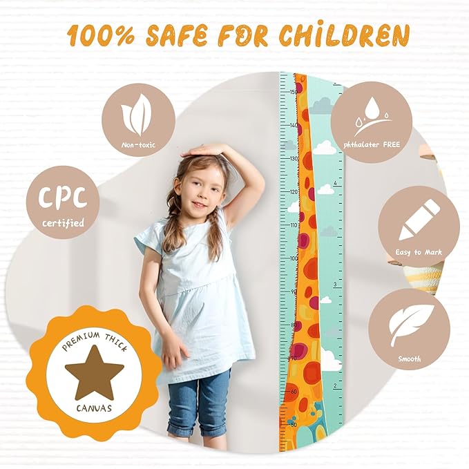 Customize Name Kids Height Chart for Wall, Giraffe Growth Chart for Wall, Kids Growth & Measuring Chart in Inches, Fun & Stylish Height Tracker for Children, Nursery Decor Essentials-CubbioJoy