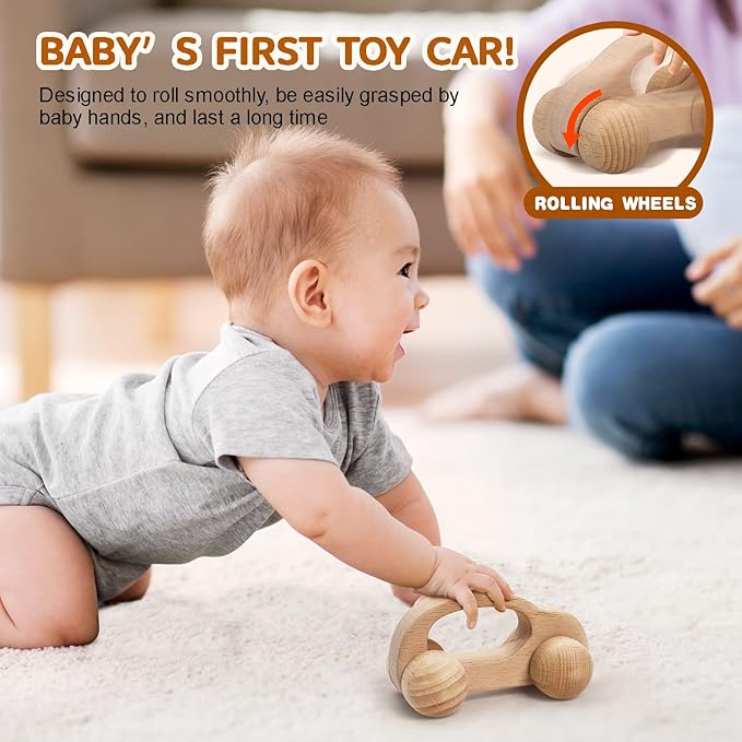 TOY Life Wooden Toys Cars, Montessori Toys for Babies 0-6-12 Months, Rattle Cars for Toddlers 1-3, Wooden Baby Toys Gift 1 Year Old, Baby Boy Girl Nursery Decor, 1 Year Old Boy Birthday Gift-CubbioJoy