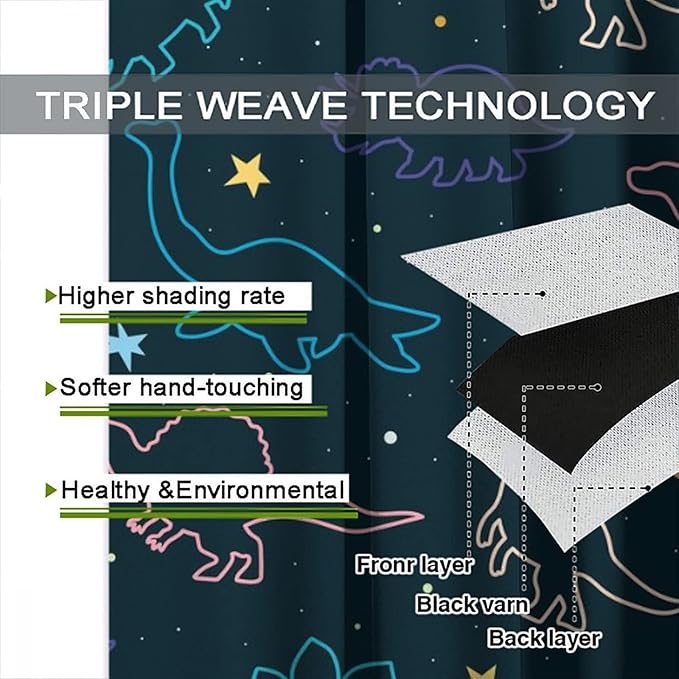 Cartoon Colorful Dinosaur Curtains for Kids Boys Girls Home Decor, Astronaut Funny Outer Space Star Blackout Rod Pocket Window Drapes for Bedroom Living Room W31.5xL63in 2 Panels-CubbioJoy