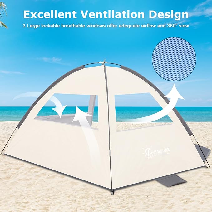 COMMOUDS Beach Tent Sun Shade for 3/4-5/6-7/8-10 Person, UPF 50+ Beach Sun Shelter Canopy Tent, Lightweight, Easy Set Up and Carry-CubbioJoy