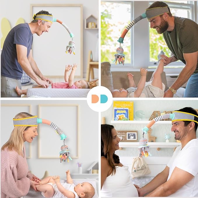 DINGLE DANGLE - Diaper Changing Distractor - Diaper Changing Helper Headband, Baby Mobile, & Sensory Rattle. Newborn Essentials Must Haves - Great Baby Registry or Shower Gift - Featured on Shark Tank-CubbioJoy
