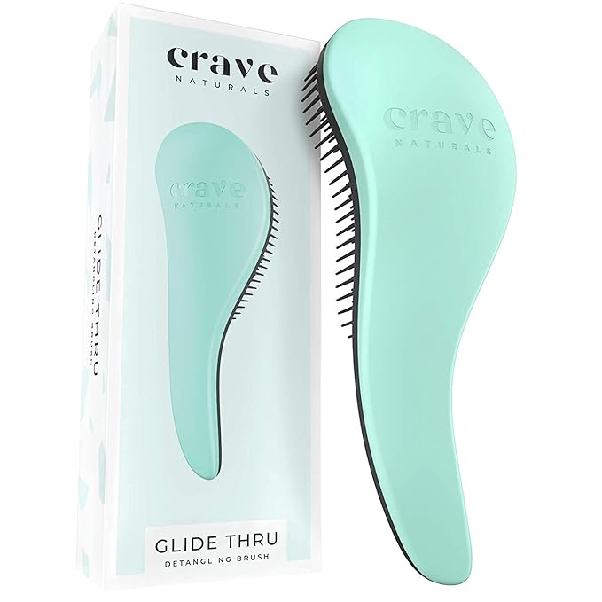 Crave Naturals Biggie Glide Thru Hair Brush - Detangler Brush for Curly, Straight, Wet or Dry Hair - Gentle Detangling Brushes for Adults, Kids, Toddlers - Hair Accessories for Women, 8.4"x3.4" - Mint-CubbioJoy