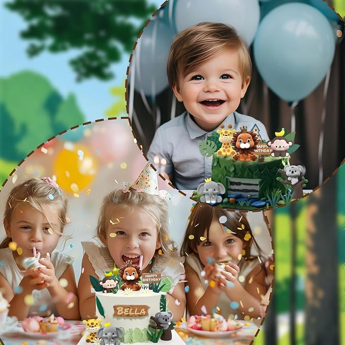 22PCS Safari Animal Cake Toppers & Wild One Birthday Decorations - Jungle Cake Topper with Leaves for Animal Themed Birthday Party Decorations, Safari Cake Decorations for Zoo Theme Cakes Accessories-CubbioJoy
