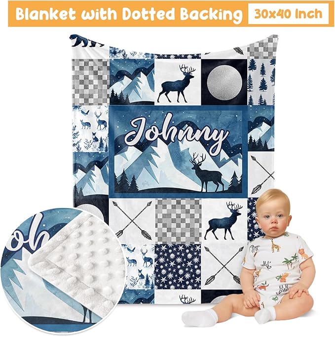 Custom Crib Bedding Set - Woodland Animals Design Personalized Name Baby Nursery Bed 3 Pcs Set - Chic Soft Blanket with Dotted Backing, Sheet, Pillowcase for Newborn Girls Boys Gifts Color10-CubbioJoy