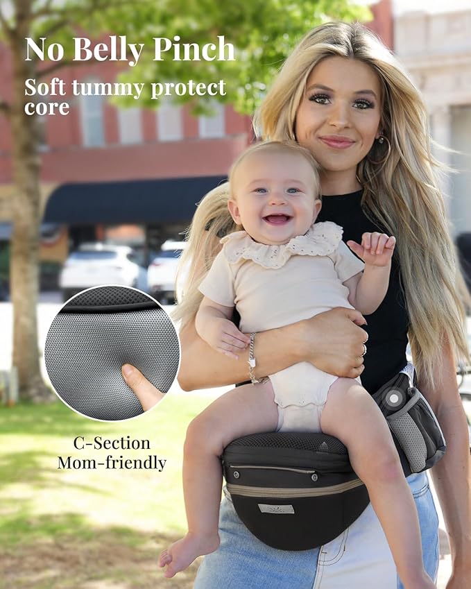 Baby Carrier Pro, MOMTORY Safety-Certified 6-in-1 Ultra Storage Baby Carrier Newborn to Toddler, Front & Back Baby Holder Carrier with Hip Seat, Pure Black-CubbioJoy