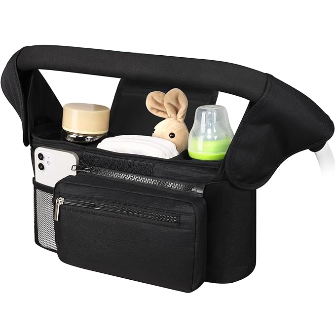 Accmor Universal Stroller Organizer with Insulated Cup Holder Detachable Phone Bag and Shoulder Strap,Stroller Bag Caddy Organizer Fits for Uppababy, Baby Jogger, Britax Strollers-CubbioJoy