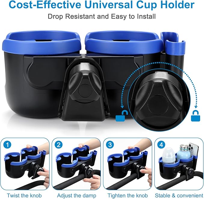 Accmor Stroller Cup Holder with Phone Holder, Bike Cup Holder, Universal Cup Holder for Uppababy Nuna Doona Strollers, 2-in-1 Cup Phone Holder for Stroller, Bike, Wheelchair, Walker, Scooter-CubbioJoy