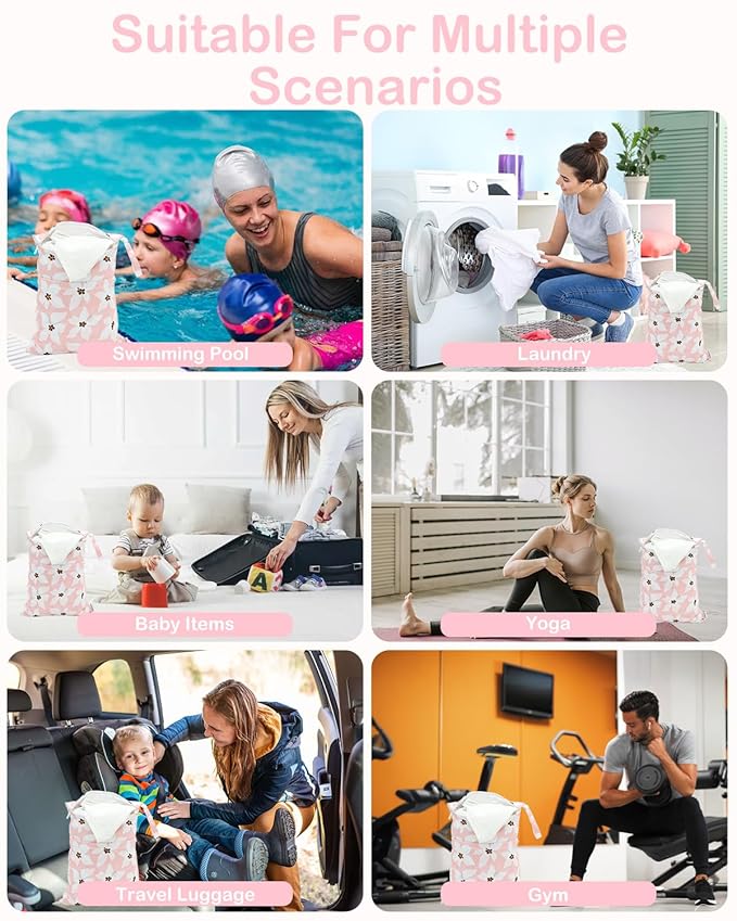 ALVABABY 3 Cloth Diaper Wet Dry Bags Waterproof Reusable with Two Zippered Pockets Travel Beach Pool Daycare Soiled Baby Items Yoga Gym Bag for Swimsuits or Wet Clothes Small Medium Large 3L-ZM26-CubbioJoy