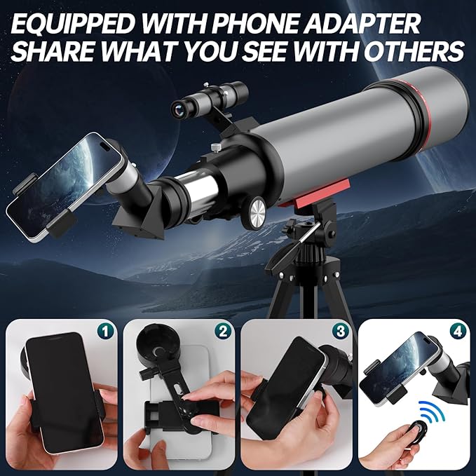 Aurosports Telescope for Adults High Powered - 90mm Aperture 600mm Refractor Telescope for Kids & Beginners -Portable Travel Telescope with Phone Adapter Tripod Wireless Remote & Carry Bag-CubbioJoy