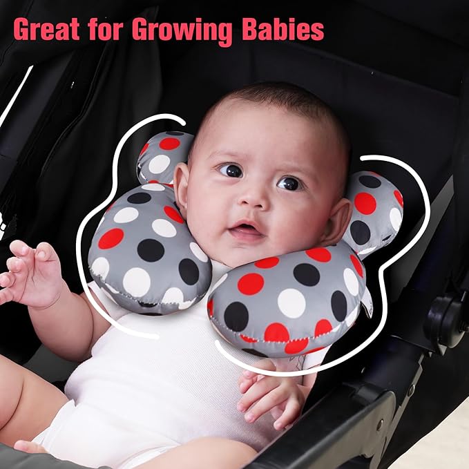 KAKIBLIN Baby Travel Pillow,Baby Neck Pillows for Car Seat,Upgraded Baby Head Pillow,Toddler Head and Neck Baby Support Pillow for Car Seat, Pushchair,Travel (Grey Pot)-CubbioJoy