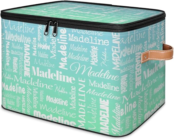 Custom Storage Basket with Name, Personalized Storage Bins with Zipper Lid, Foldable Fabric Storage Box Large capacity with Handle Bright Green Blue-CubbioJoy