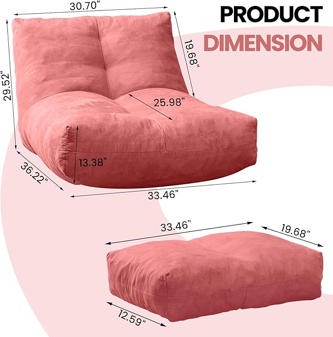 Bean Bag Chair with Ottoman, Comfy Bean Bag Sofa with Memory Foam, Lazy BeanBag Sofa with Footstool, Fireside Bean Bag Couch for Living Room, Bedroom, Apartment-CubbioJoy