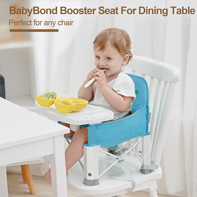 Baby Travel Booster Seat with Double Tray, BabyBond Upgraded Toddler Portable Baby Chair, Booster Seat for Dining Table, Stable and Foldable Booster Baby Chair for Indoor/Outdoor (Blue Sea World)-CubbioJoy