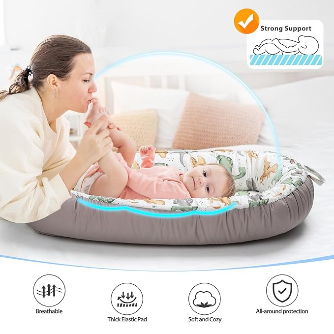 Baby Lounger - Breathable & Soft Baby Nest, Portable and Lightweight Tummy Time Lounger for Home and Travel, Ideal Newborn Babies Essentials Baby Shower Gifts-CubbioJoy