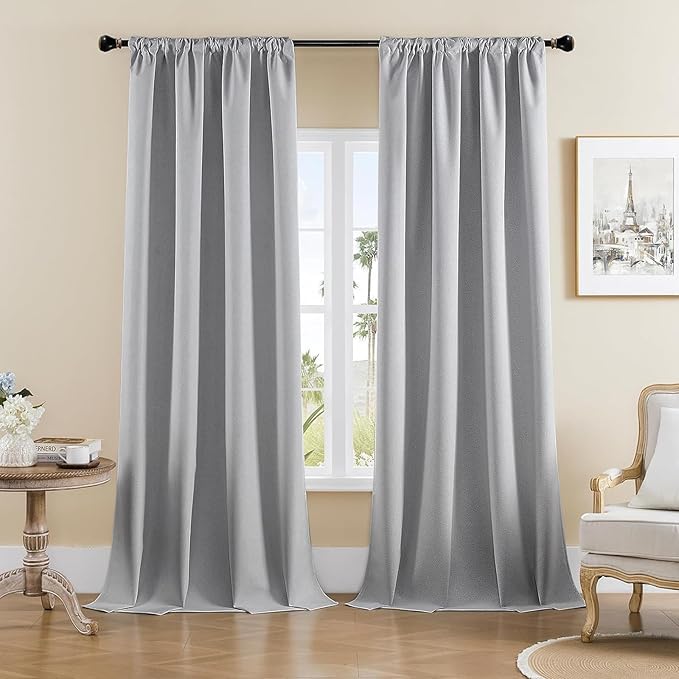 Joydeco Faux Linen Blackout Curtains for Bedroom,Light Grey Blackout Curtains 120 inches long,100% Blackout Solid Thermal Insulated Window Drapes Luxury Decor for Living Room（W52xL120 Inch,Light Grey）-CubbioJoy