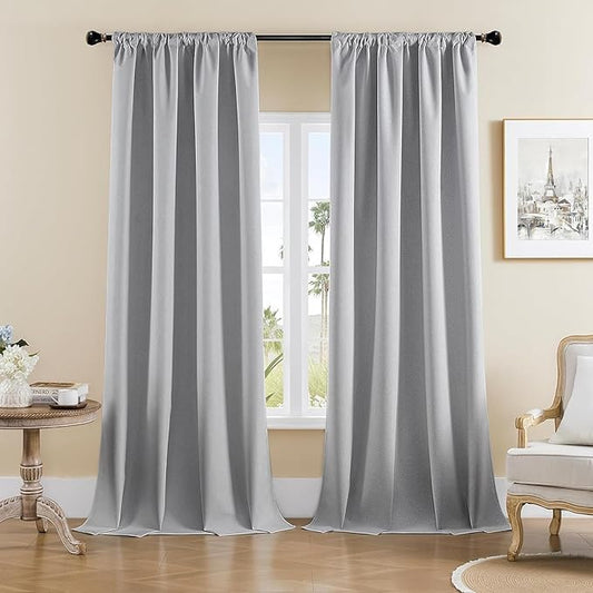 Joydeco Faux Linen Blackout Curtains for Bedroom,Light Grey Blackout Curtains 120 inches long,100% Blackout Solid Thermal Insulated Window Drapes Luxury Decor for Living Room（W52xL120 Inch,Light Grey）-CubbioJoy