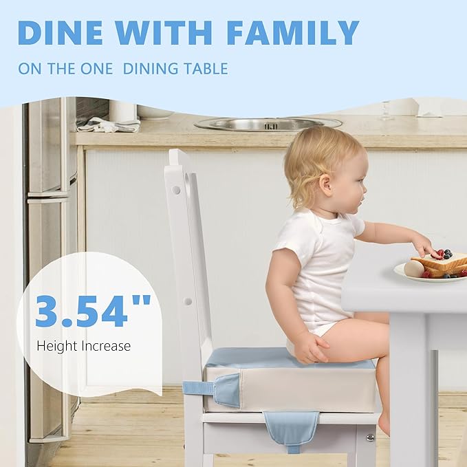 Booster Seat for Kitchen Chair with Adjustable Straps, Toddler Booster Seats for Dining Table Portable for Travel Camping Eating, Booster Cushion for Table for Baby Child Infant Kid Boy Girl-CubbioJoy