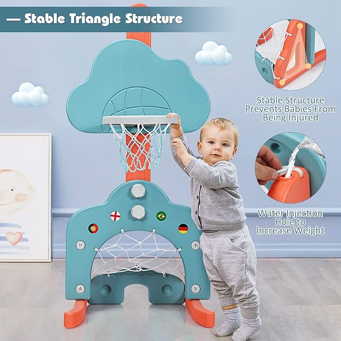 Costzon Kids Basketball Hoop, Toddler Sports Activity Center w/ 5 Adjustable Height Levels, Basketball Soccer Golf Game Set, Indoor Outdoor Basketball Hoop Set Gift for Baby Infant-CubbioJoy