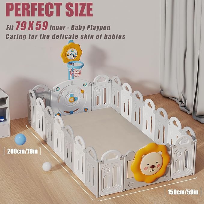 Baby Play Mat for Floor, 1.3" Thick Extra Large Cushioning Memory Foam Playpen Cushion, Soft Coral Velvet Tummy Time Mat with Non-Slip Backing, Child Nursery Rug for Toddlers, Kids (Beige, 79X59)-CubbioJoy