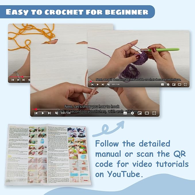 ARMINACO Crochet Kit for Beginners & Adults – 59pcs Complete Starter Set with Ergonomic Hooks (0.6-6.0mm), Yarn, Tools & Travel Bag – Craft Gift for Women, Teens & Seniors-CubbioJoy