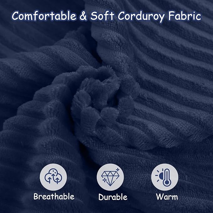 COMAX Kids Bean Bag Chair Turn into Beanbag Bed, Toddler Bean Chair Corduroy for Girl Boy Sleeping, Lazy Children Bean Bags with Filler, Convertible Child Floor Mattress, Dark Blue-CubbioJoy