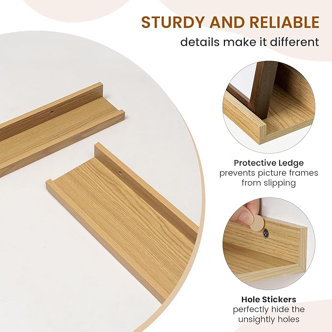 Axeman Picture Ledge Shelf, Floating Shelves for Wall Decor Storage Set of 6, 24 inch Floating Wall Mounted Shelves, Wall Shelves with Lip for Living Room, Bedroom, Nursery, Bathroom, Kitchen, Oak-CubbioJoy