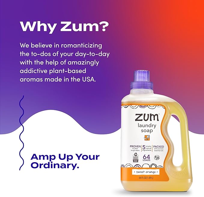 Indigo Wild Zum Clean Laundry Soap - Plant-Based Liquid Laundry Soap - Contains Baking Soda, Essential Oils & Saponified Coconut Oil - Sweet Orange Scent - 64 fl oz-CubbioJoy